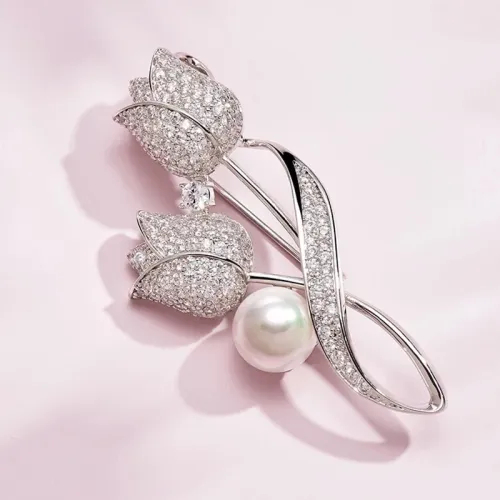 Trâm Cài Áo Ngọc Trai Nước Ngọt Hình Hoa Tulip