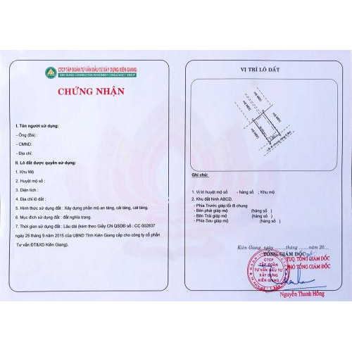 CIC GROUP cấp giấy chứng nhận cho khách hàng theo hợp đồng sử dụng nền mộ