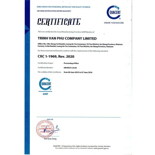Các chứng nhận của RICE TVP